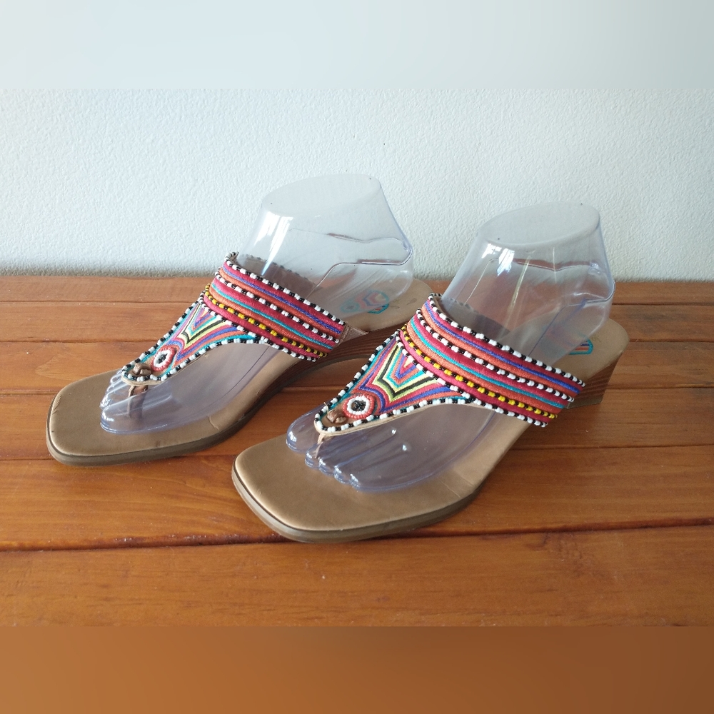 Chico's Women's Slip-Oh Sandal Multi-Color Beads Wedge Heel Size 9